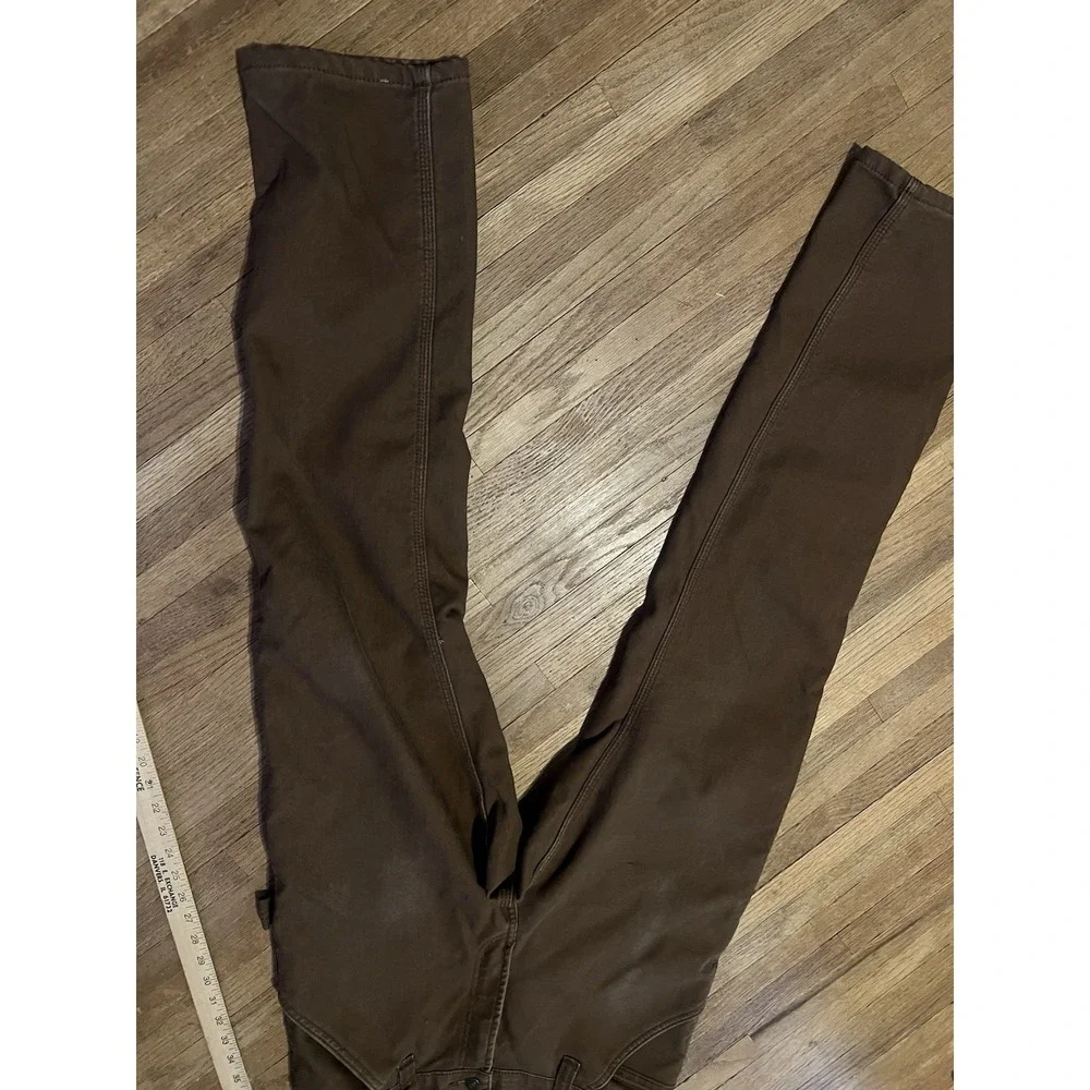Rugged Wear Haggar Mens 32x34 Flannel Lined Brown Canvas Work Pants Straight Leg